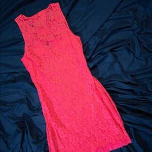 Pink lace mini dress with open back